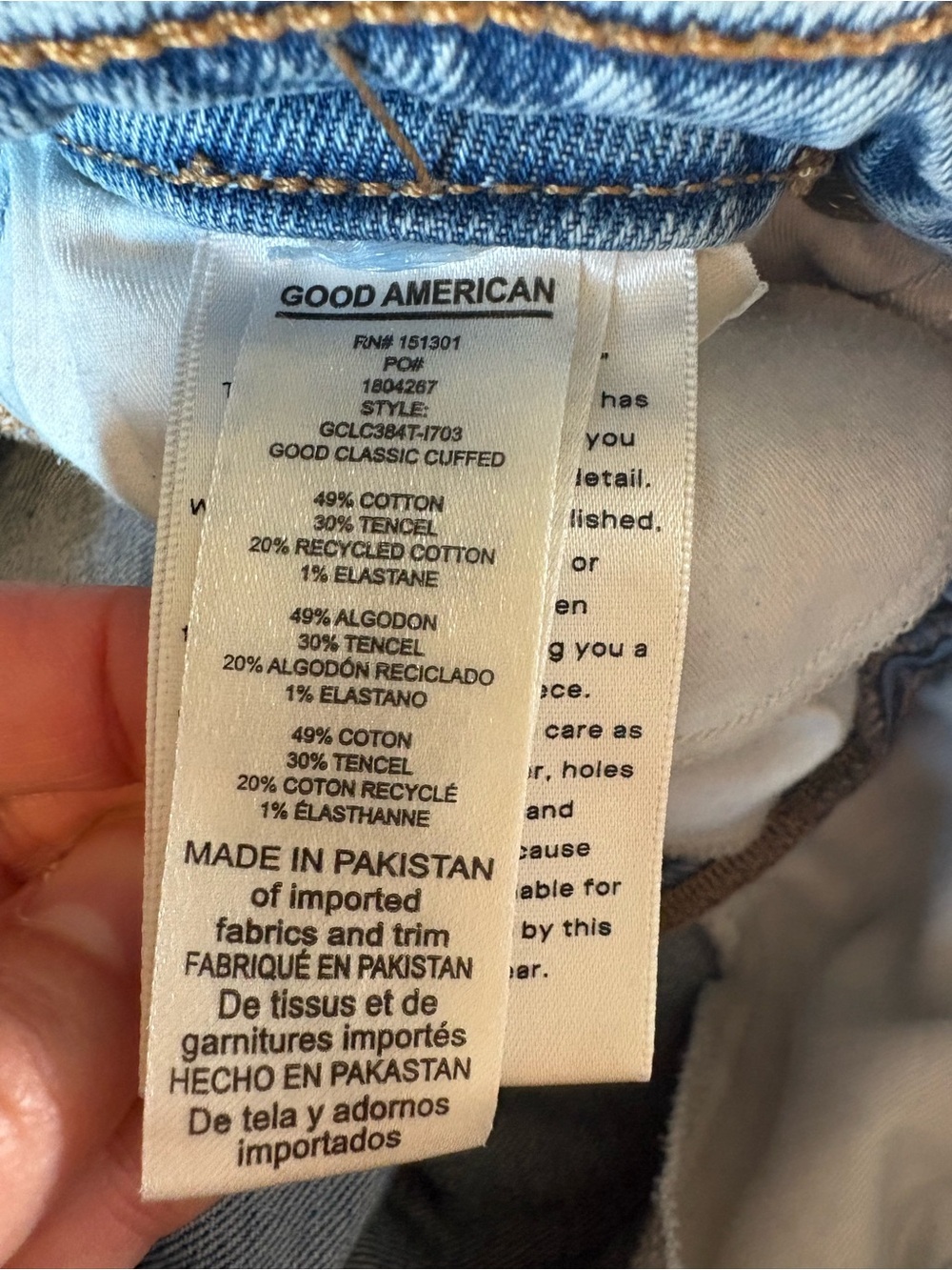 Good American Mid Rise Classic Cuffed Light Wash Denim Jeans - Picture 6 of 6